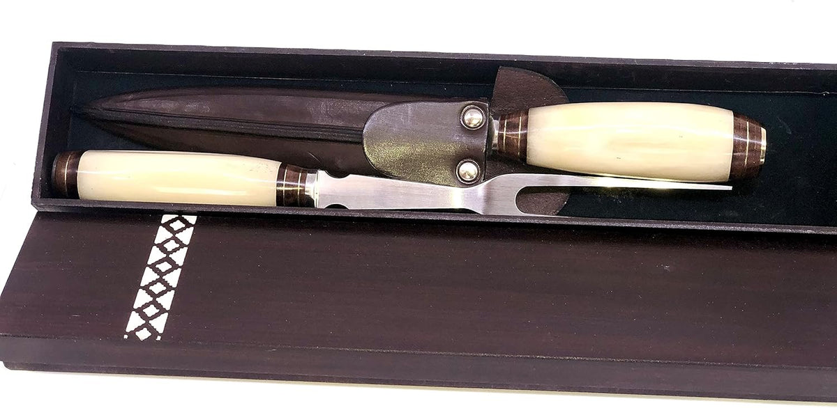 Handmade Bone Handle Carving Set with Wooden Box V8030