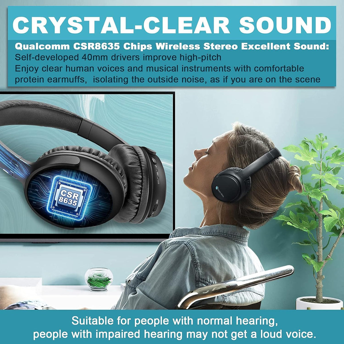 Wireless Headphones with Optical Bluetooth Transmitter, up to 165ft Range, Black U2795