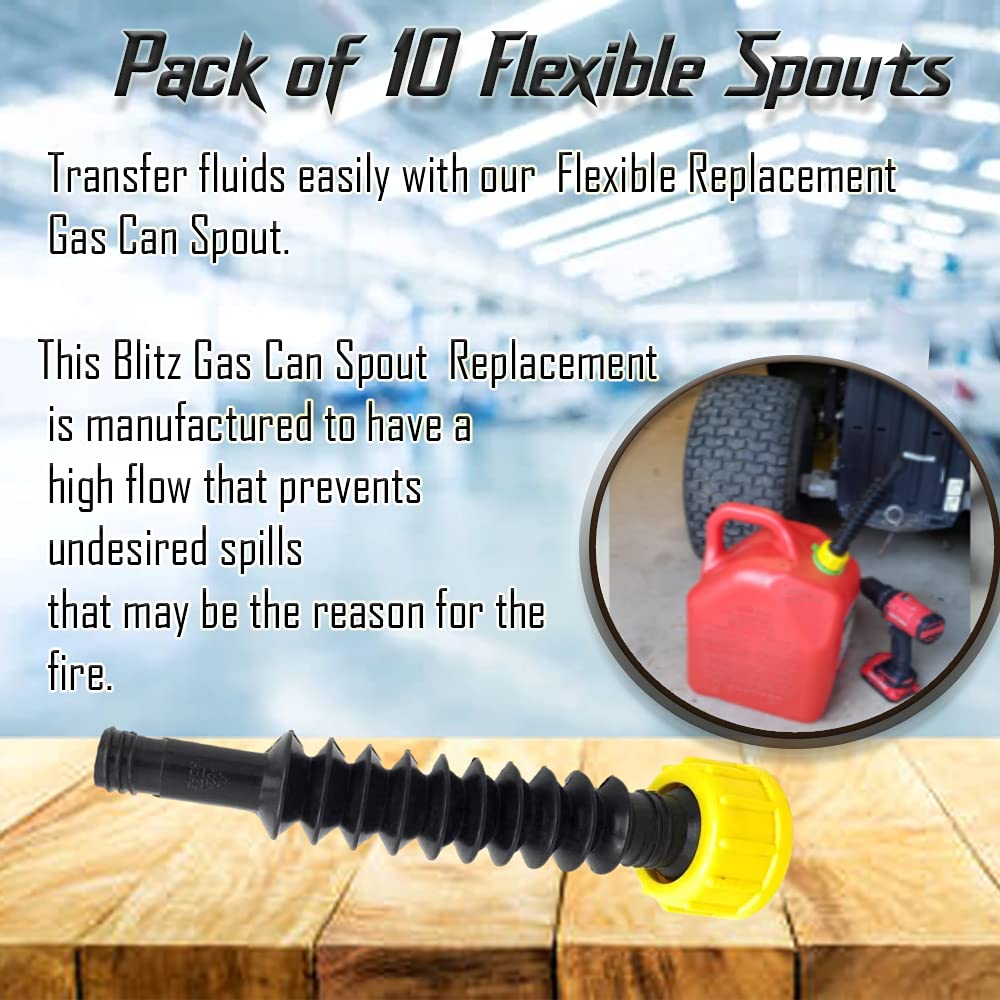 10 Pack Flexible Replacement Gas Spout with Thread Caps O905432