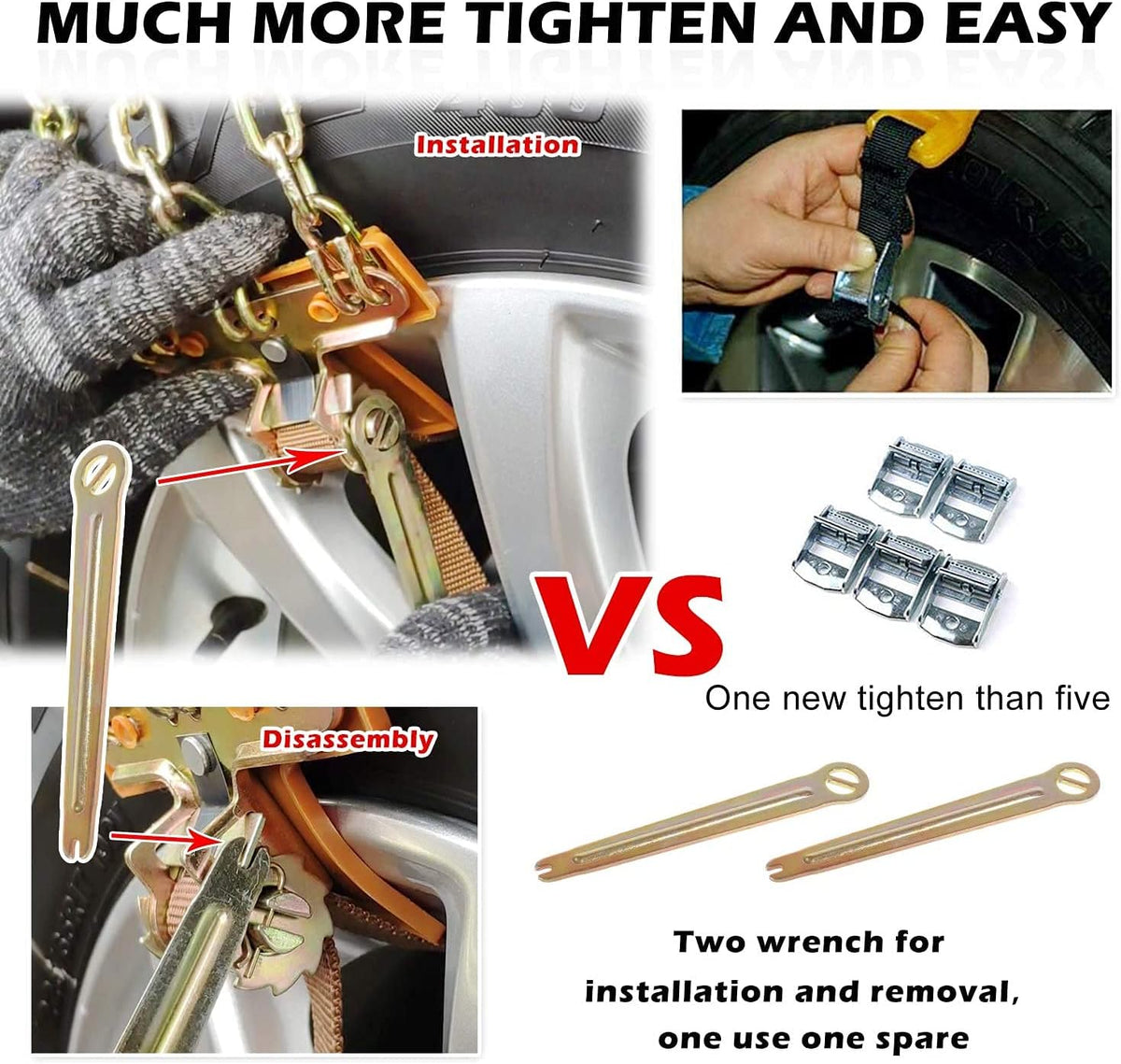 Snow Chains 6PCS Adjustable Tire Width 6.5-8.8in C38909