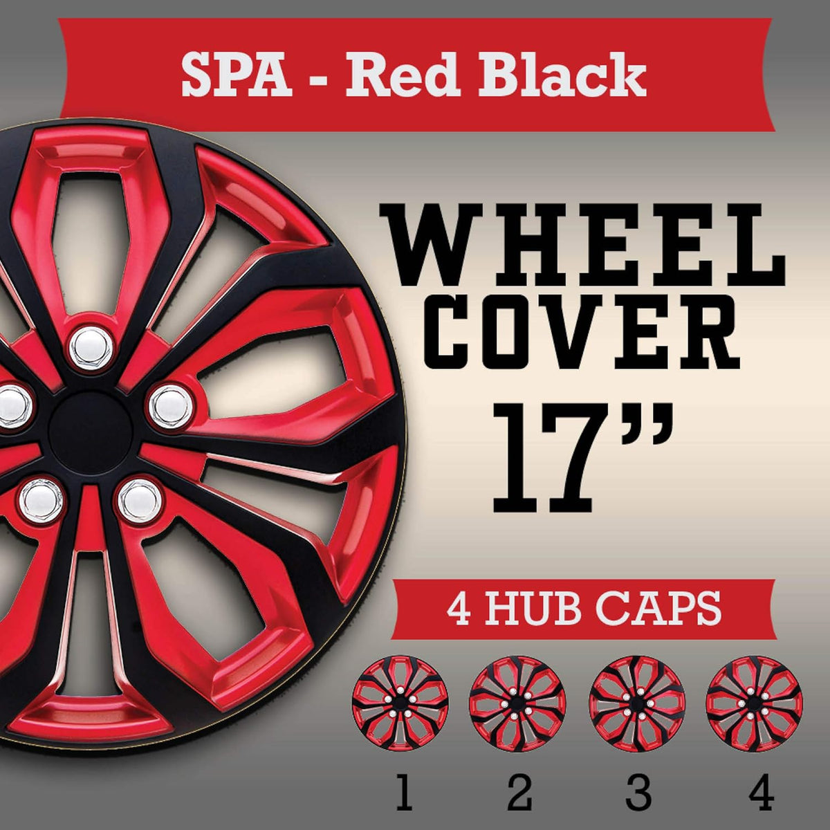Set of 4 17 Wheel Cover Red and Black ABS E159
