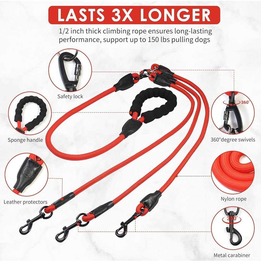 Heavy Duty 3 Way No Tangle Dog Leash with Padded Handle E8749