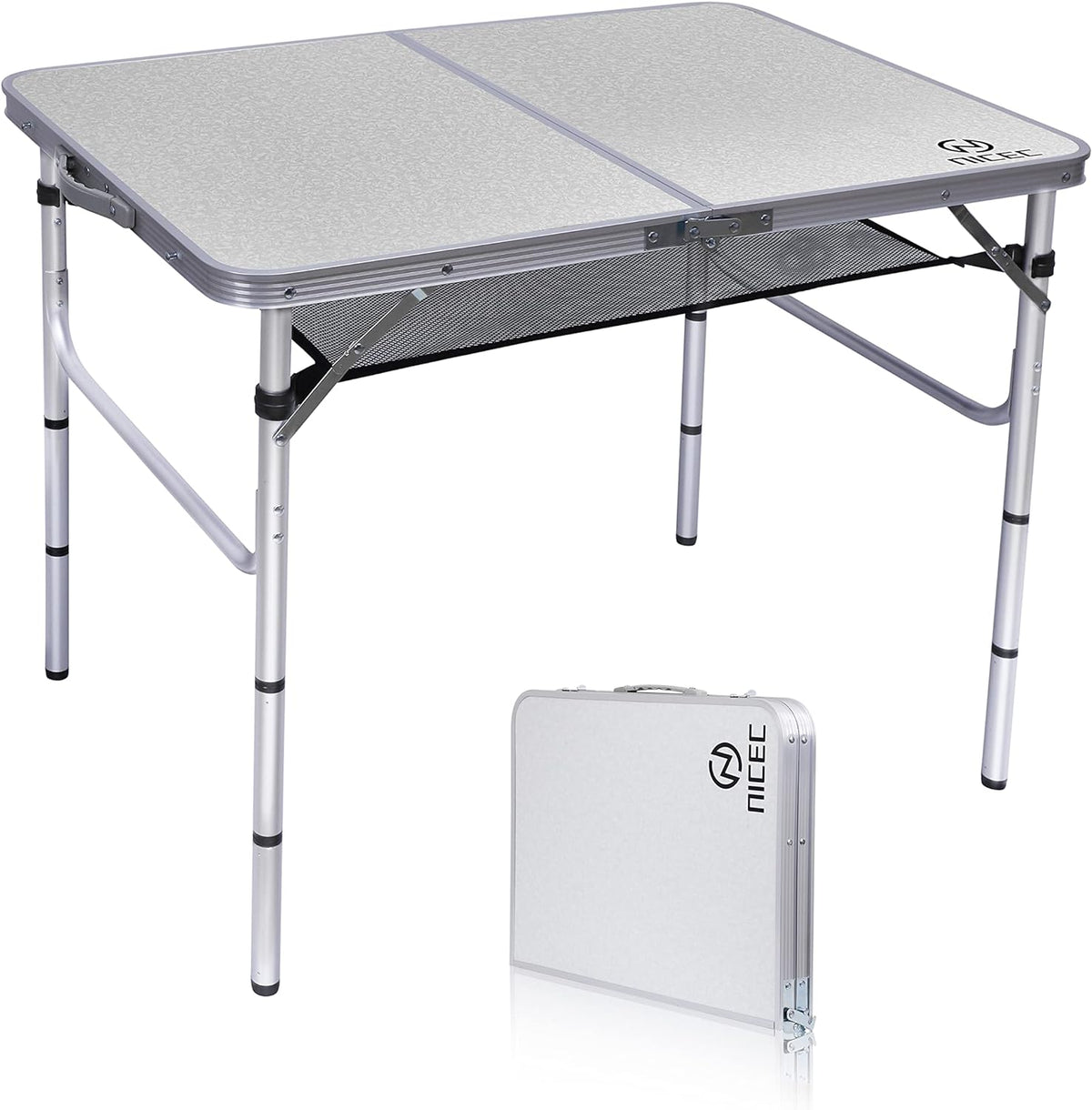 Folding Card Table Adjustable Height Portable Camping Table Lightweight Aluminum with Carry Handle Y182