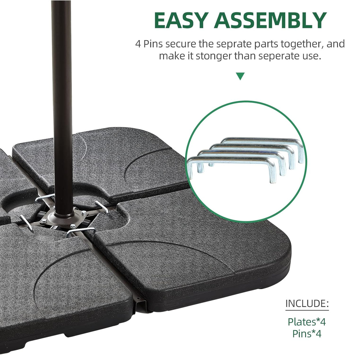 Heavy-Duty Square Cantilever Umbrella Base 4Pcs Black A40431