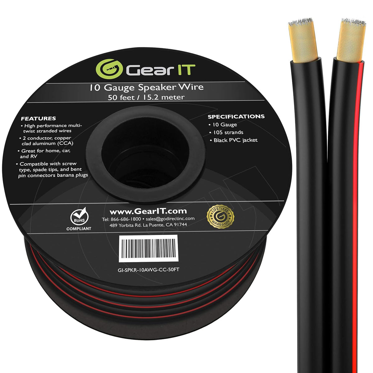 10 Gauge Copper Clad Aluminum Speaker Wire 100 Feet L668092