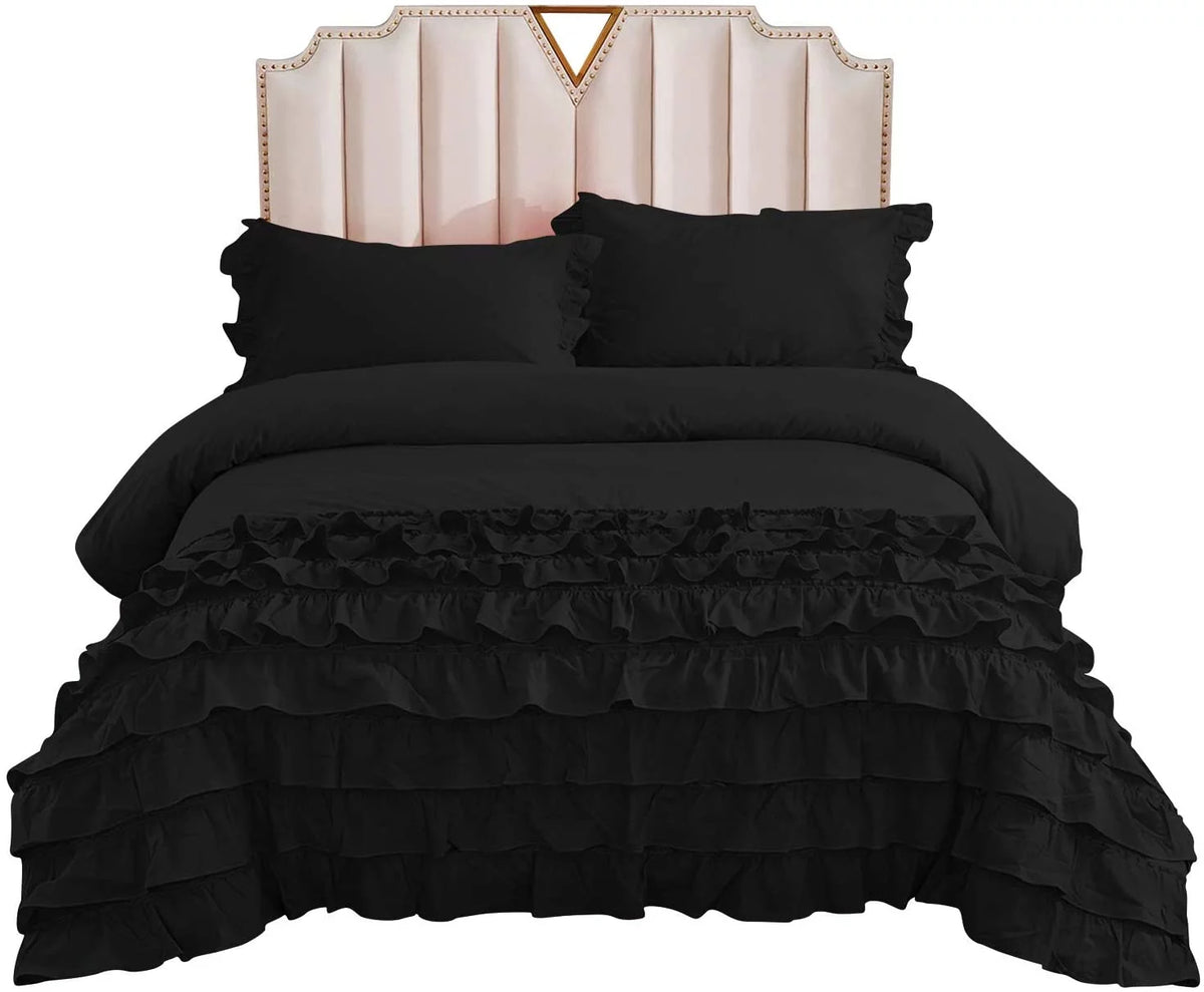 100% Egyptian Cotton 5 Piece Black Super King Duvet Cover Set L51228