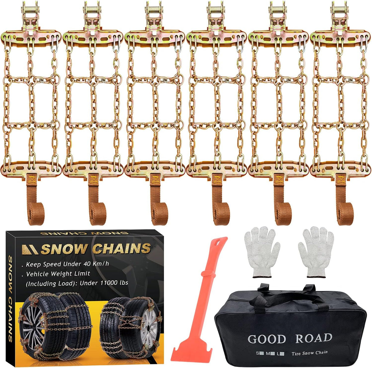 Snow Chains 6PCS Adjustable Tire Width 6.5-8.8in C38909
