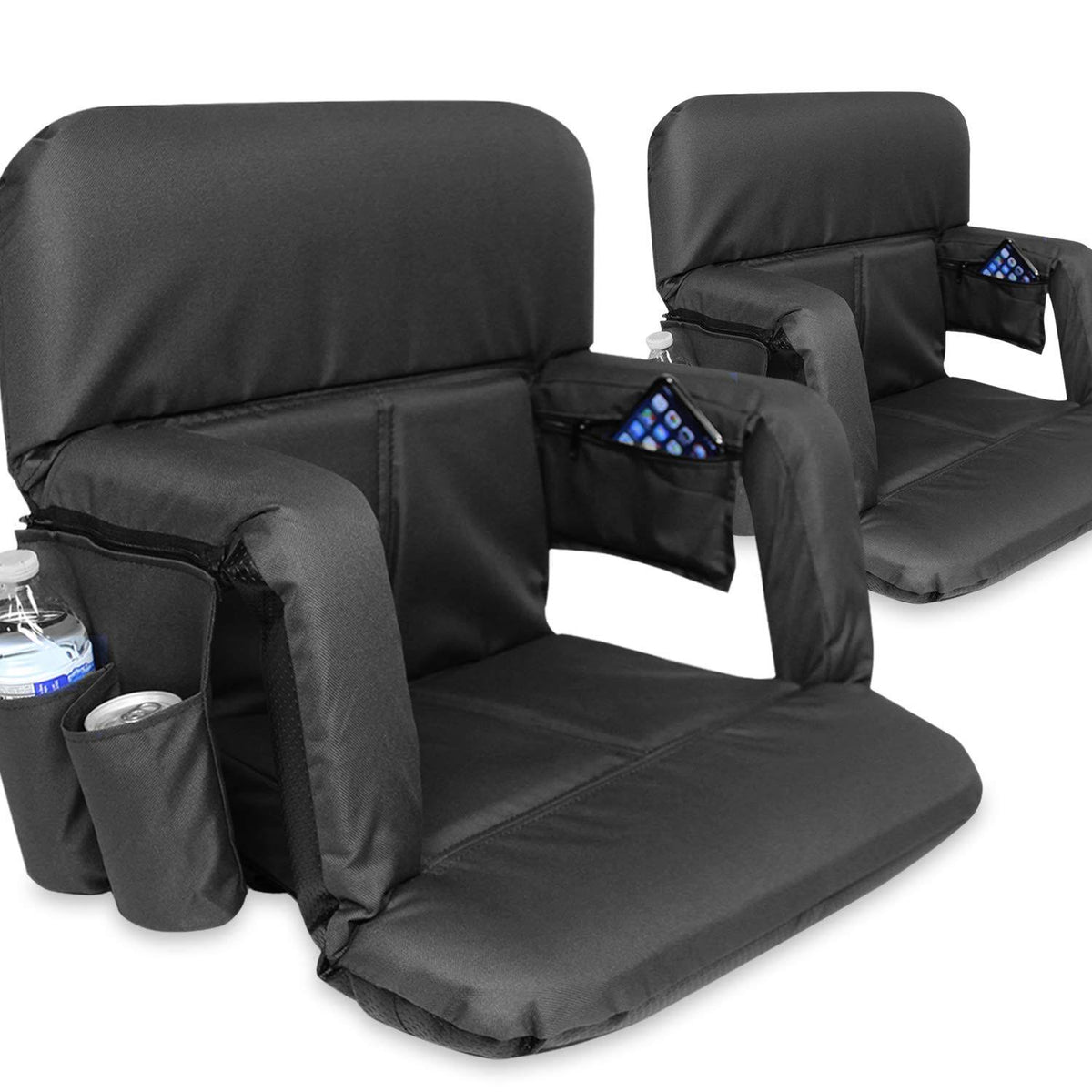 Black Set Stadium Bleacher and Bench Seat Chair with Carry Straps O928