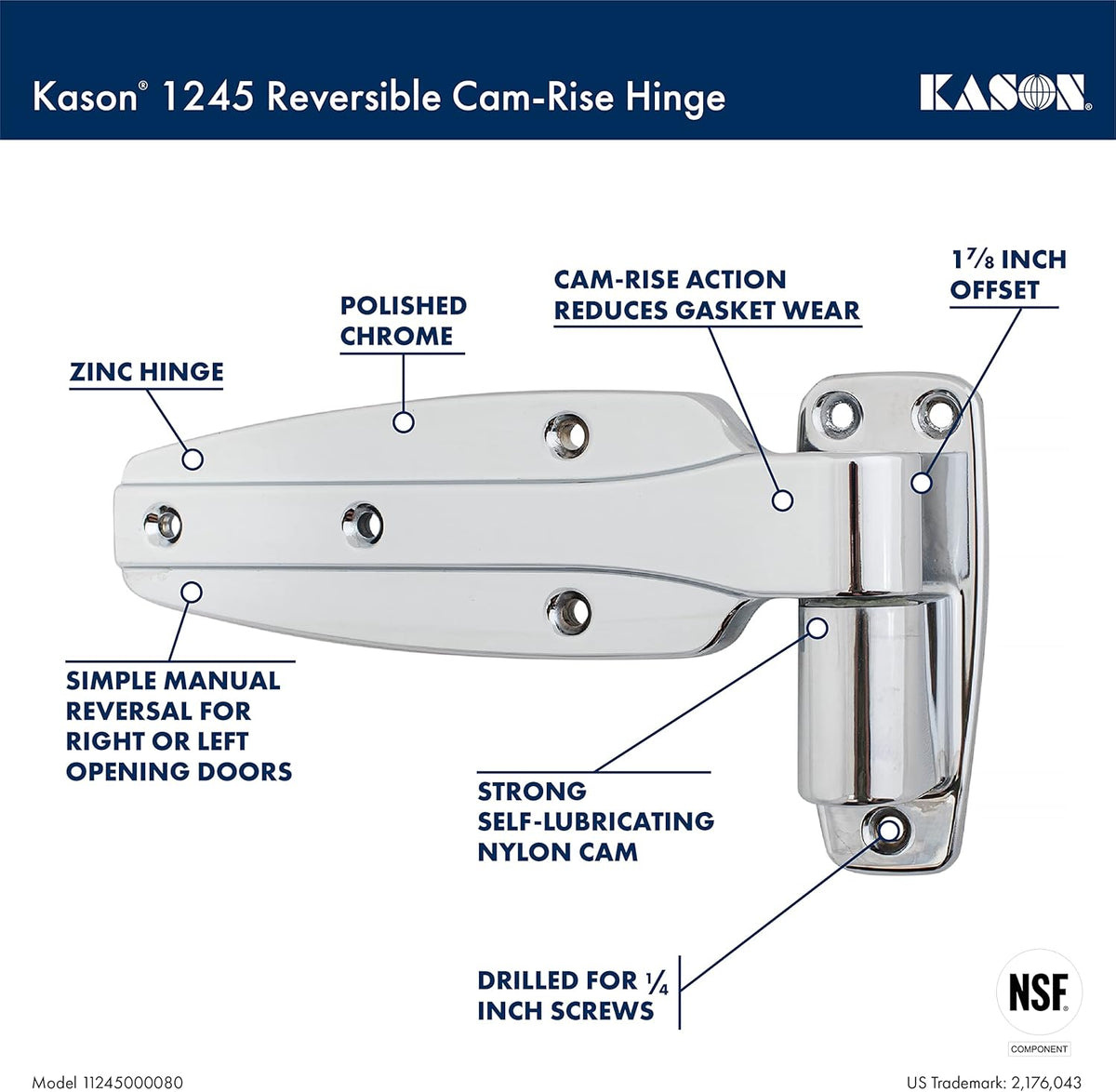 Reversible Cam-Rise Hinge 1-7/8 Inch Offset Polished Chrome F35802