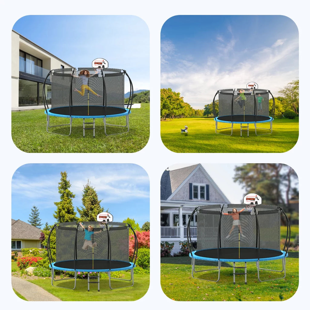 12 ft Trampoline with Enclosure and Basketball Hoop Q89496