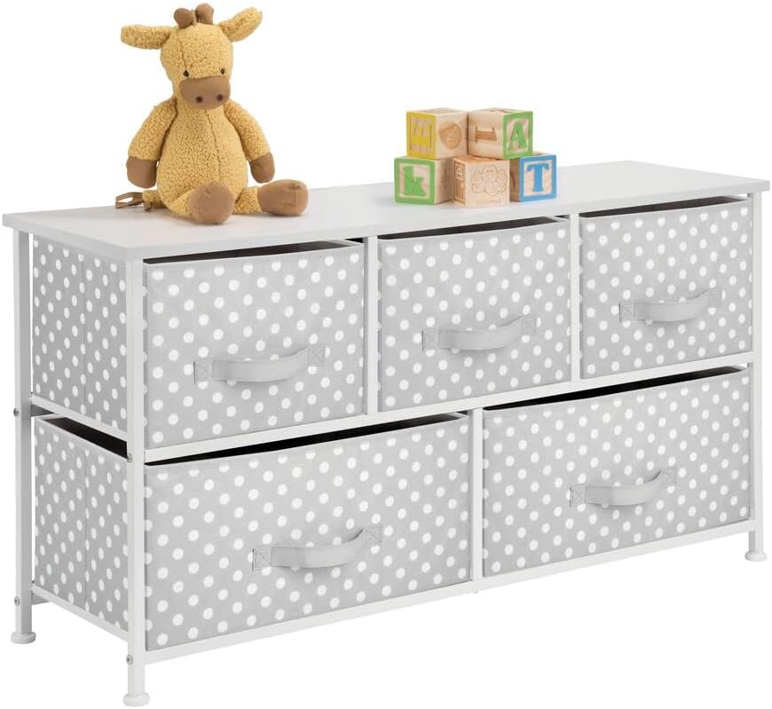 Steel Frame Wood Top 5 Removable Fabric Drawers Dresser V27495