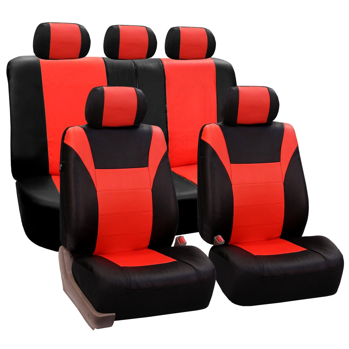 Red Faux Leather Seat Cover Full Set X9623