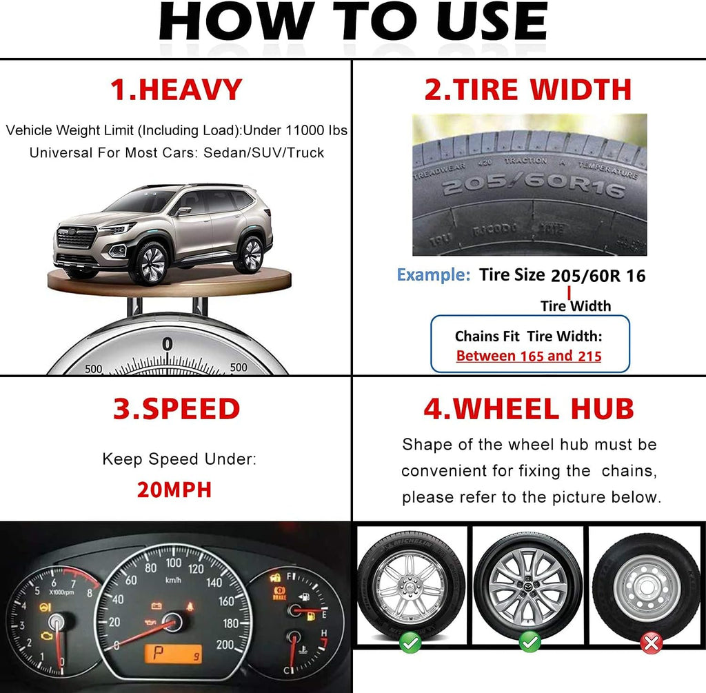 Snow Chains 6PCS Adjustable Tire Width 6.5-8.8in C38909