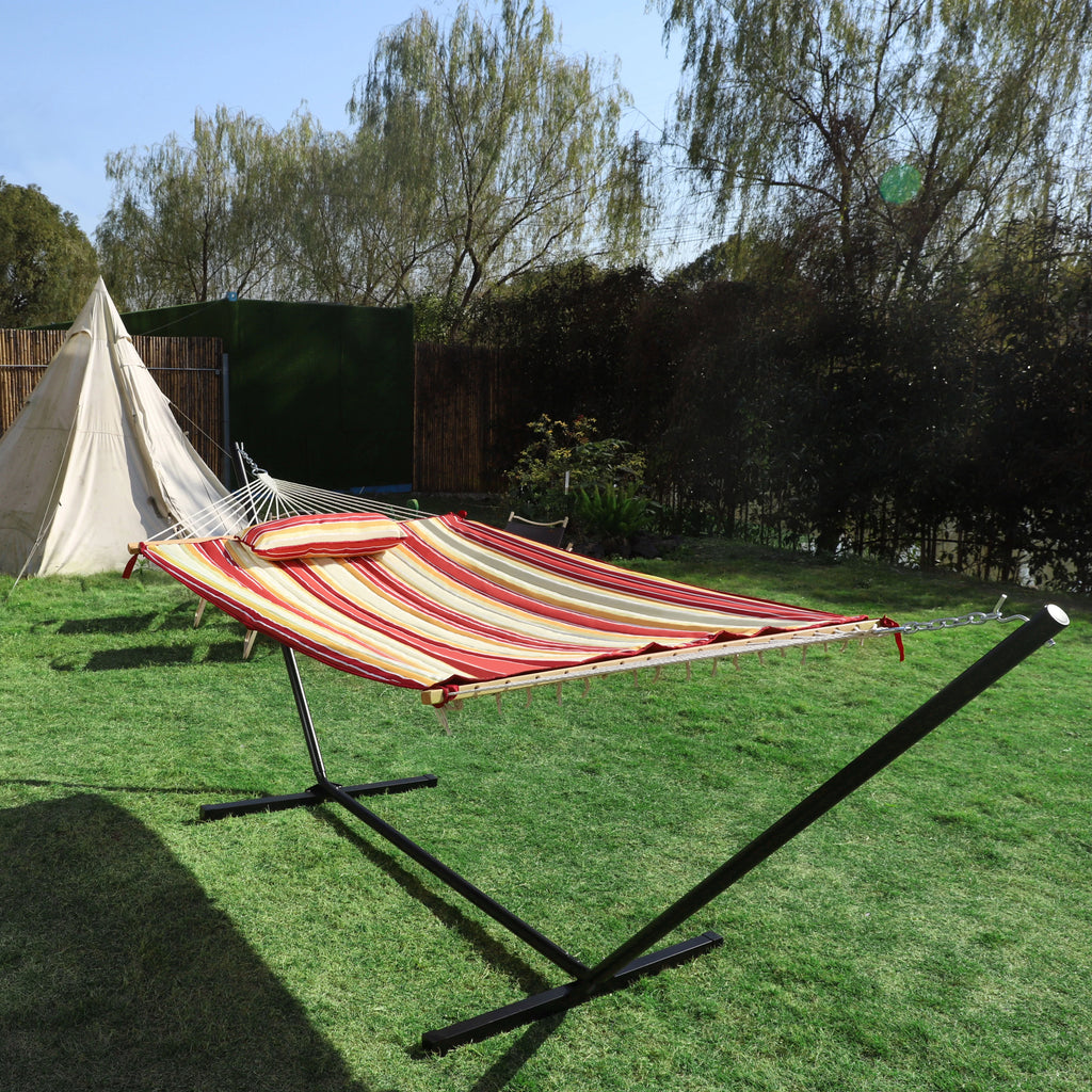 2-Person Hanging Hammock with Steel Stand and Cotton Pad J605952