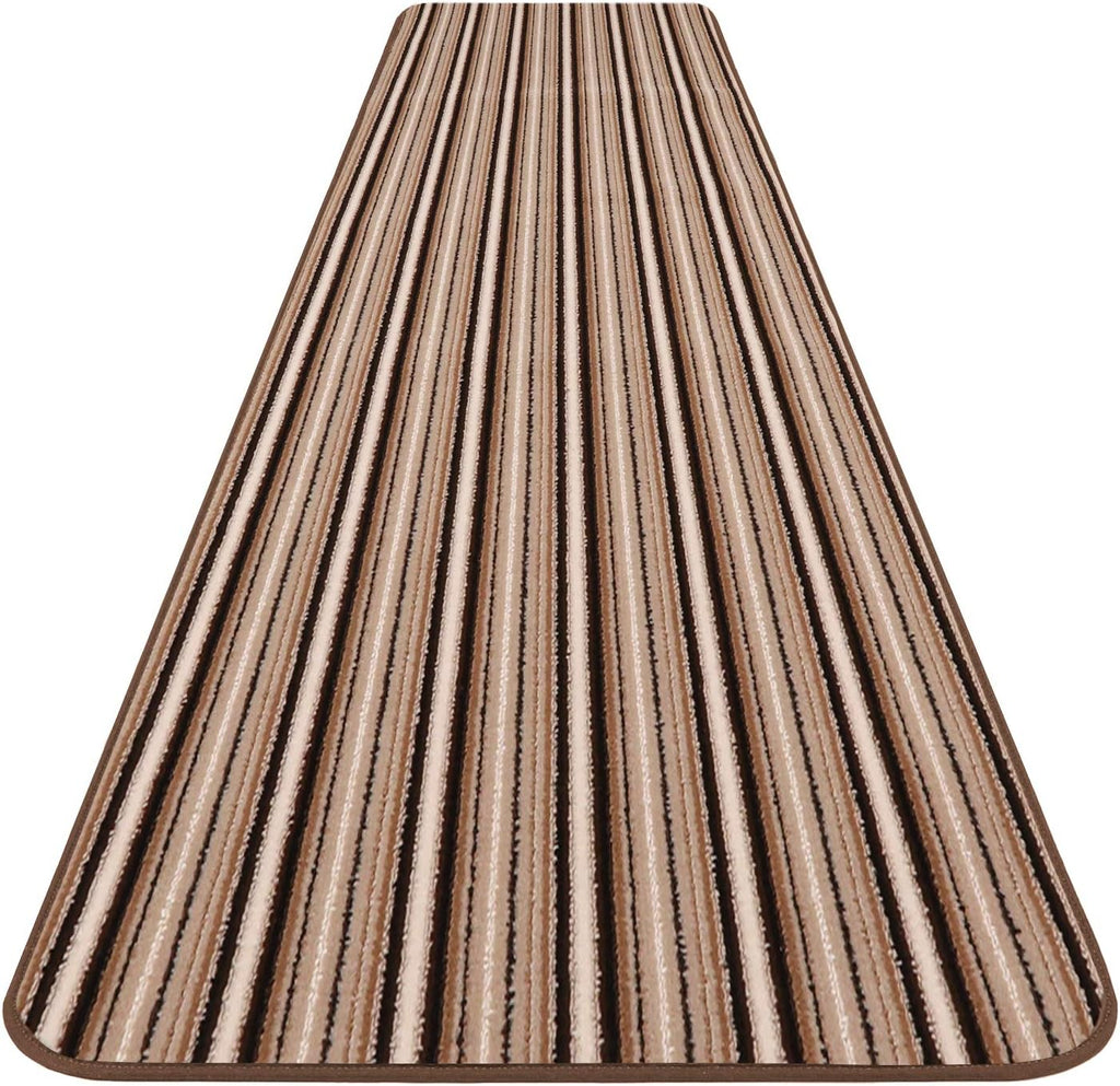 Skid-Resistant Carpet Runner Mocha Brown Stripe 6 Feet X 36 Inches T657011