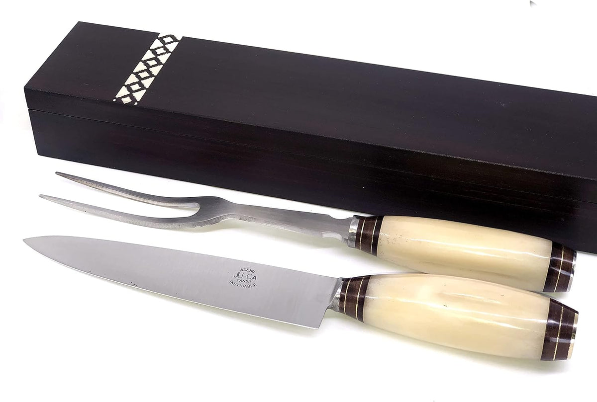 Handmade Bone Handle Carving Set with Wooden Box V8030