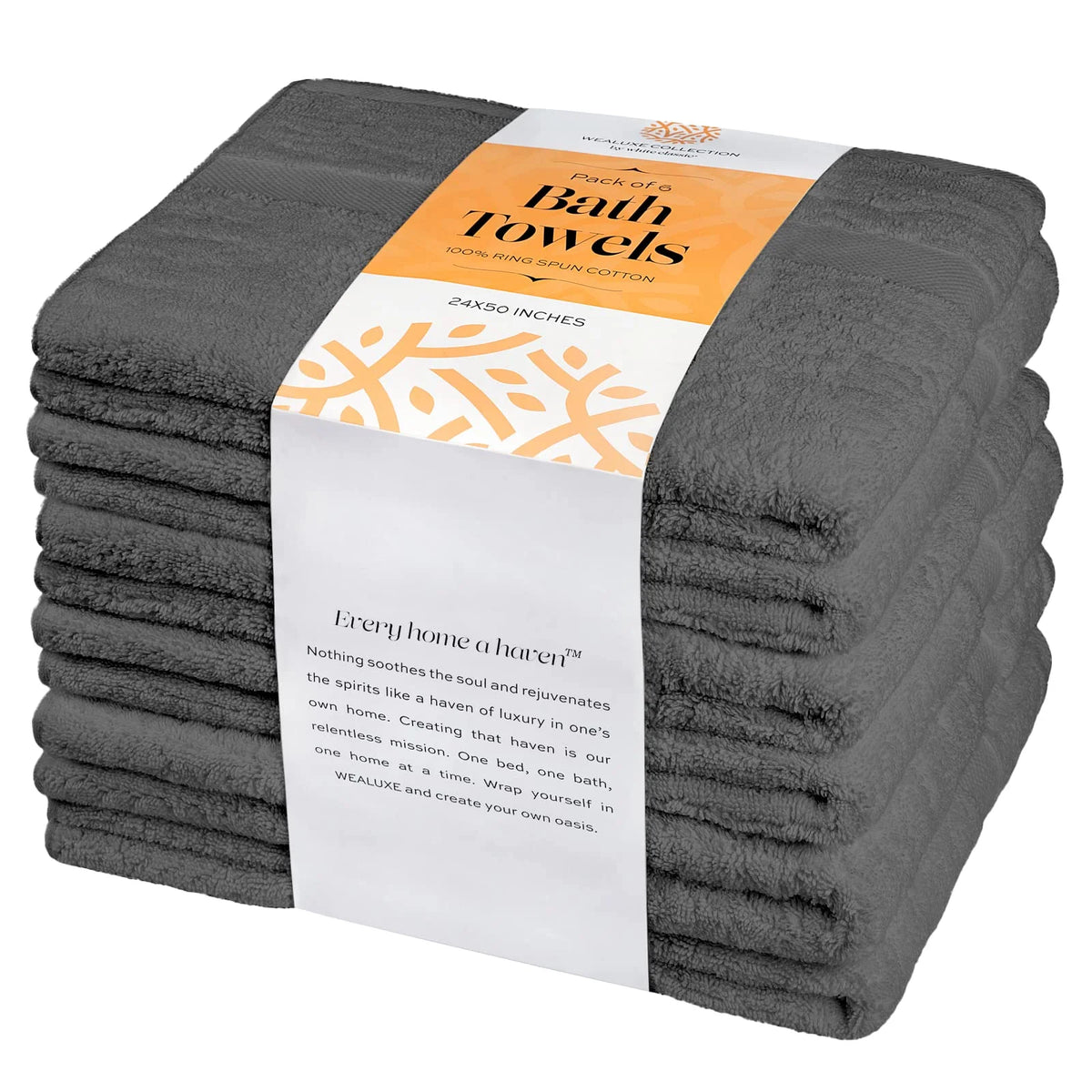 Cotton Bath Towels 24x50 Inch 6 Pack White A7079