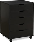 White 5 Drawer Wood Storage Cabinet with Wheels Q449336