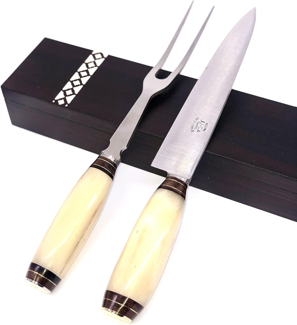 Handmade Bone Handle Carving Set with Wooden Box V8030