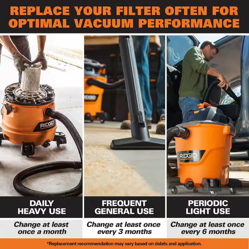 6 Gallon 3.5 Peak HP Wet/Dry Shop Vacuum with Filter, Hose, Wands, Nozzle, Crevice Tool and Dusting Brush T3196