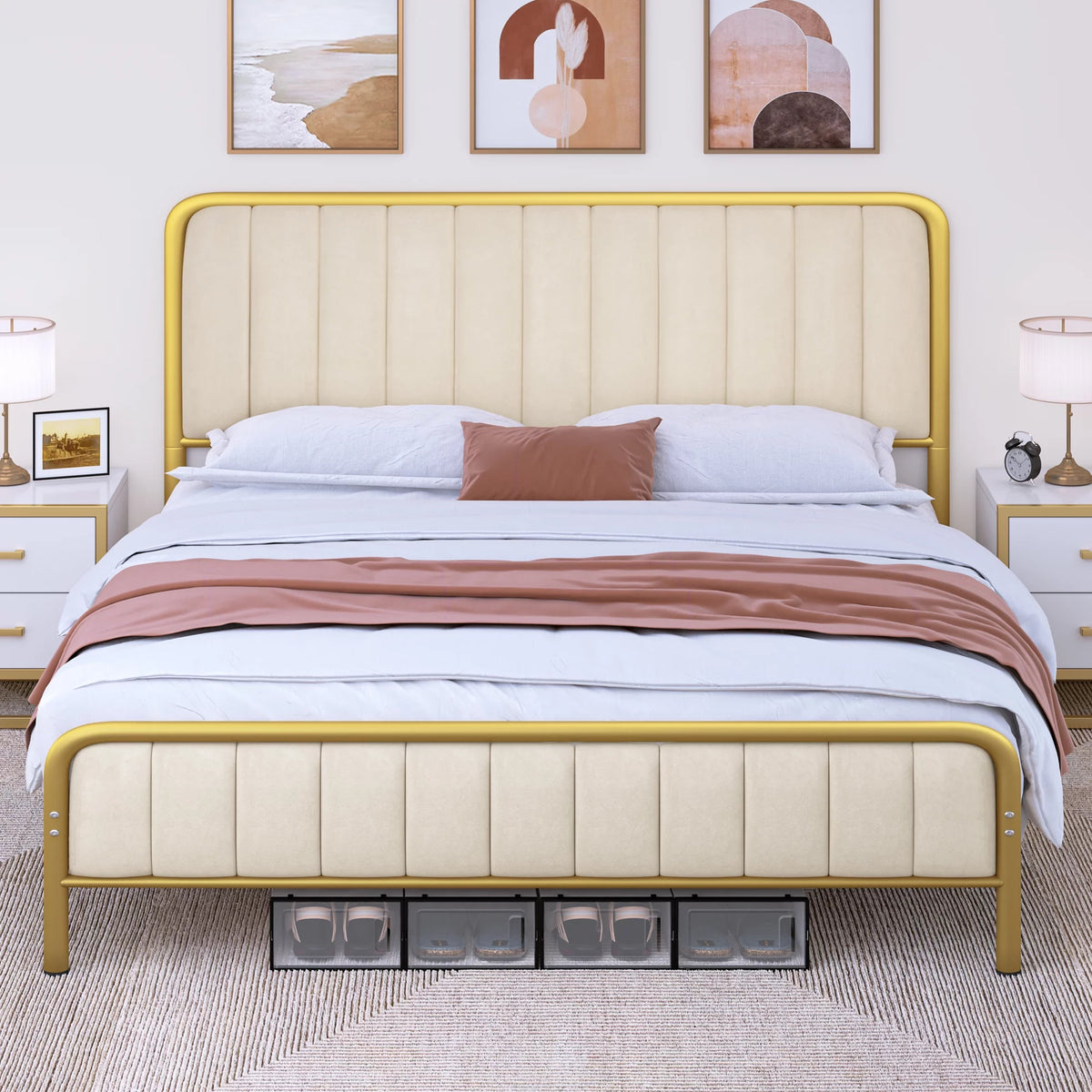 Queen Size Velvet Upholstered Bed Frame O19670