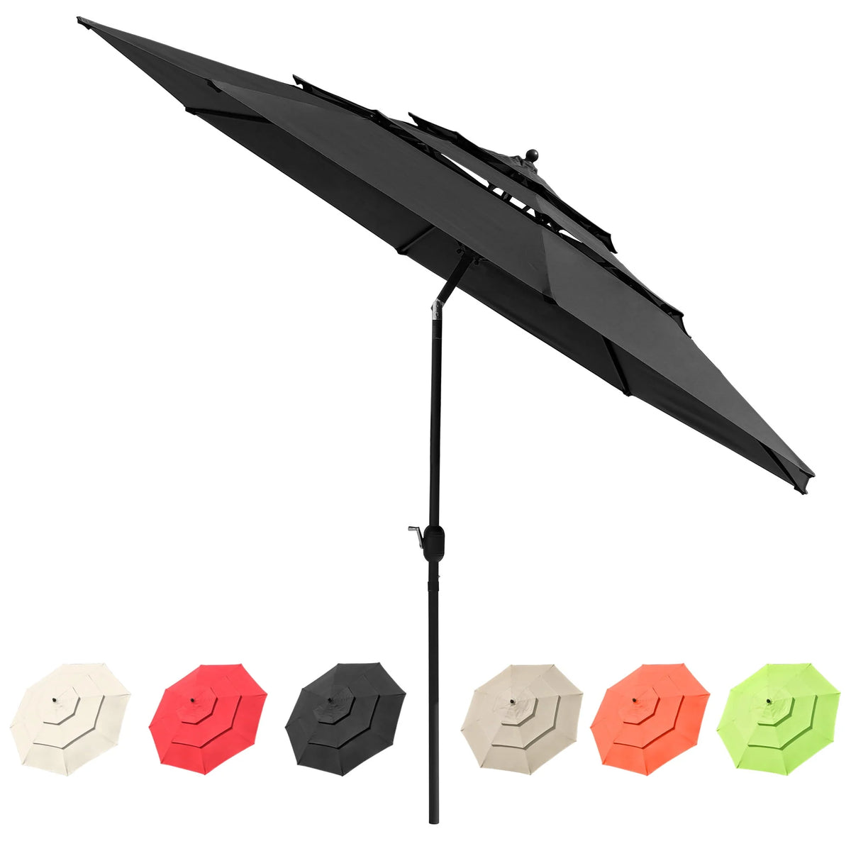 10 Ft 3 Tier Patio Umbrella with Crank Handle C754418