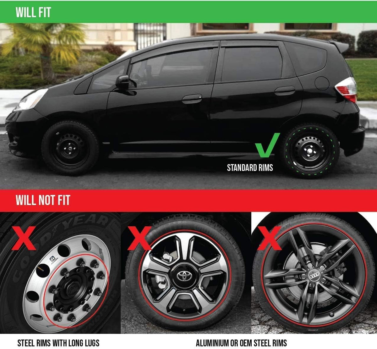 Set of 4 17 Wheel Cover Red and Black ABS E159