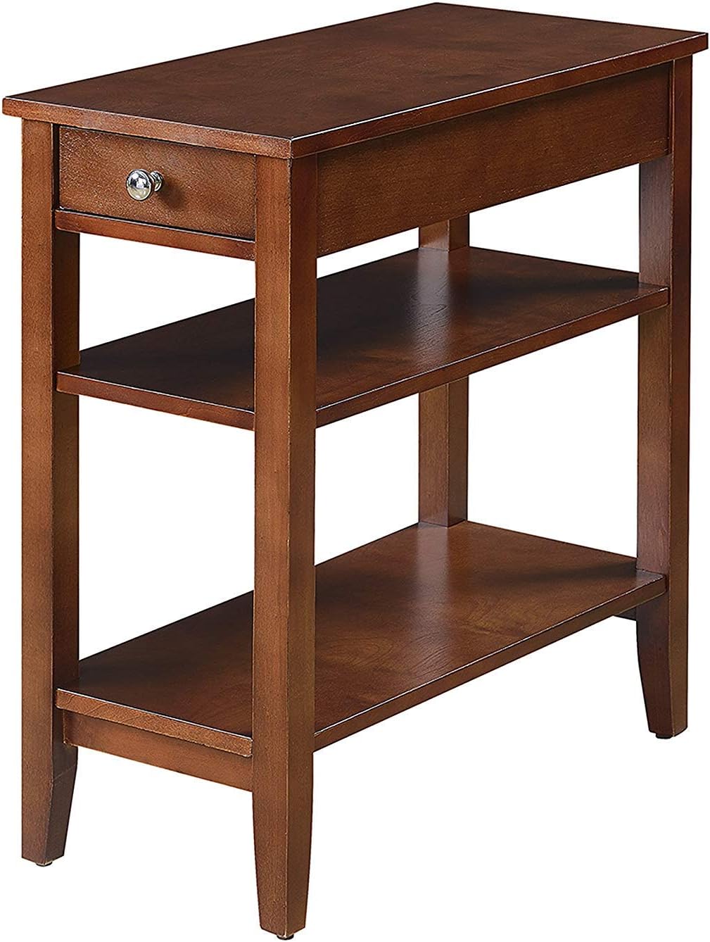 Three Tier End Table with Drawer, Mahogany T2816