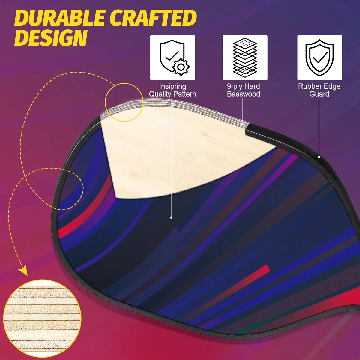 Wood Pickleball Paddles Set of 4 with Mesh Bag A55848