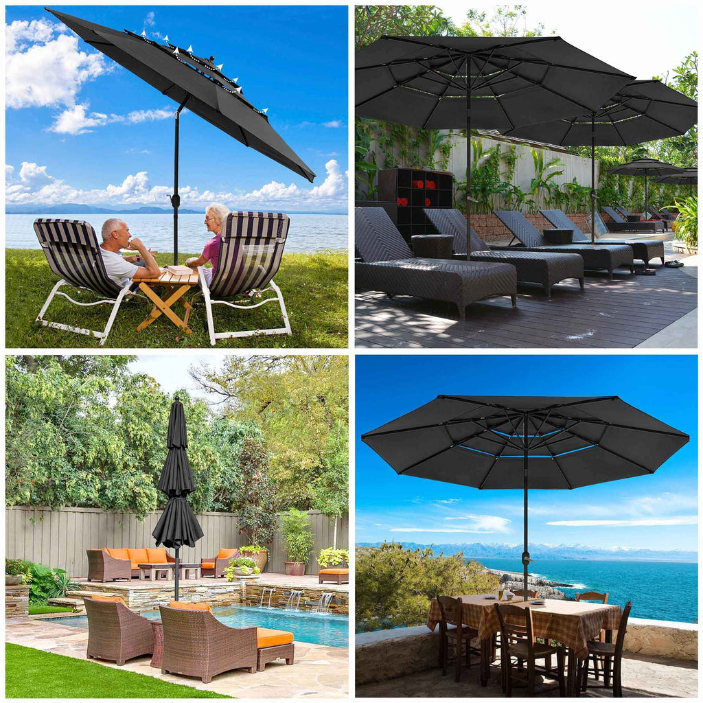 10 Ft 3 Tier Patio Umbrella with Crank Handle C754418