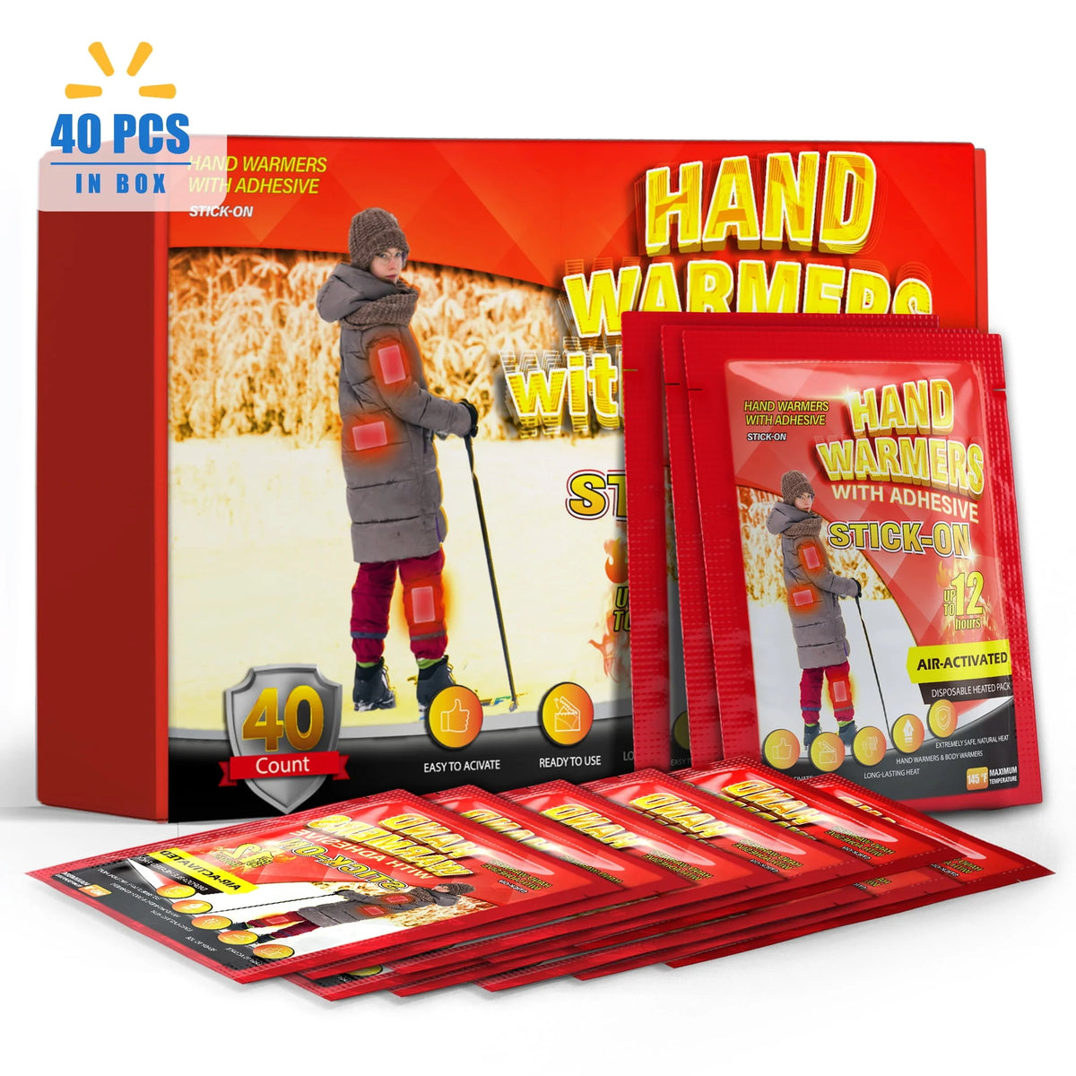 Body & Hand Warmers with Adhesive Backing, 40Pcs Disposable Warmers E932464