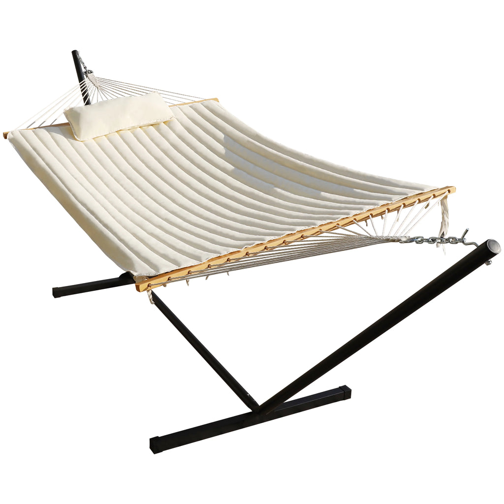 2-Person Hanging Hammock with Steel Stand and Cotton Pad J605952