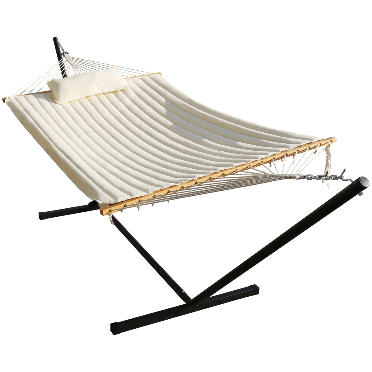 2-Person Hanging Hammock with Steel Stand and Cotton Pad J605952