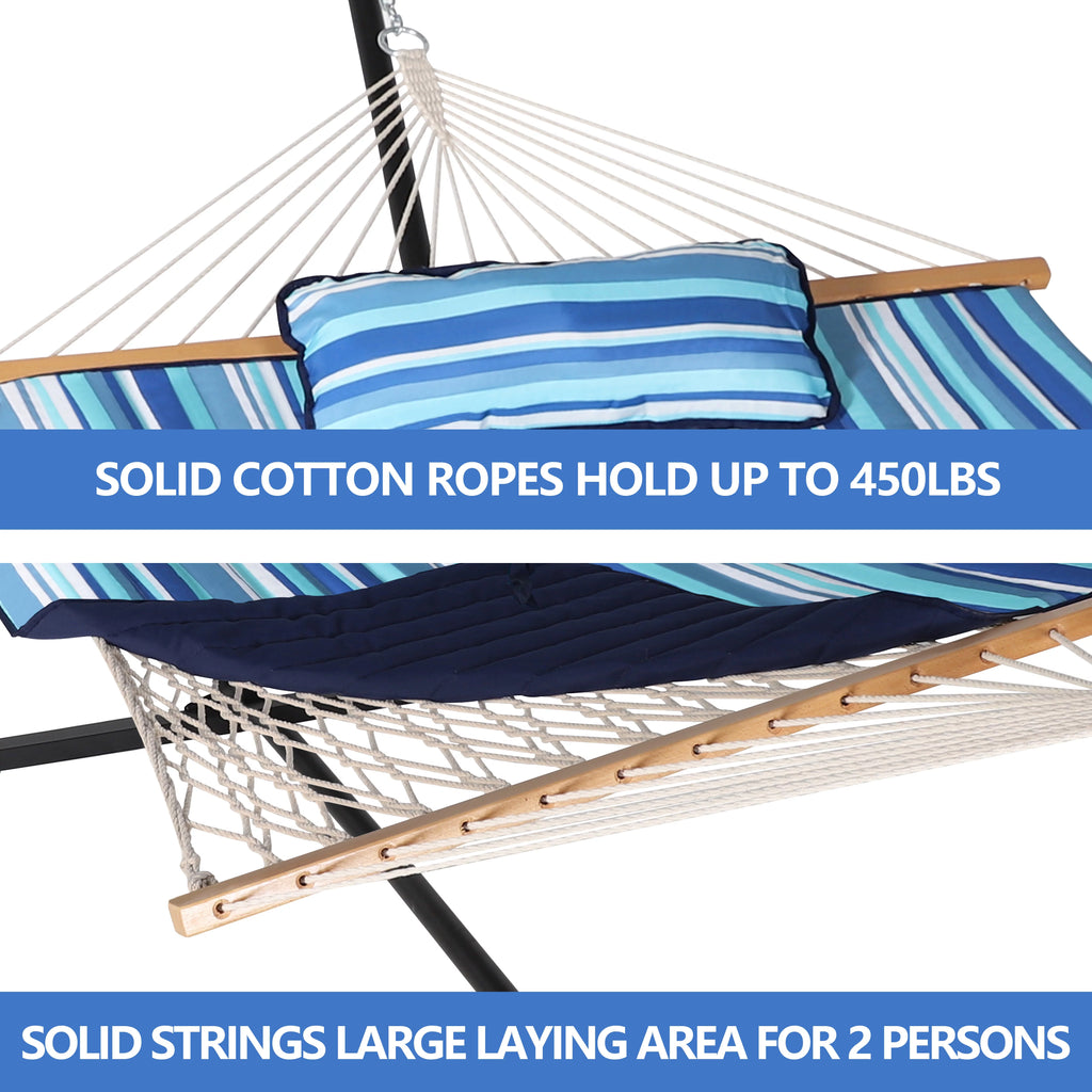 2-Person Hanging Hammock with Steel Stand and Cotton Pad J605952