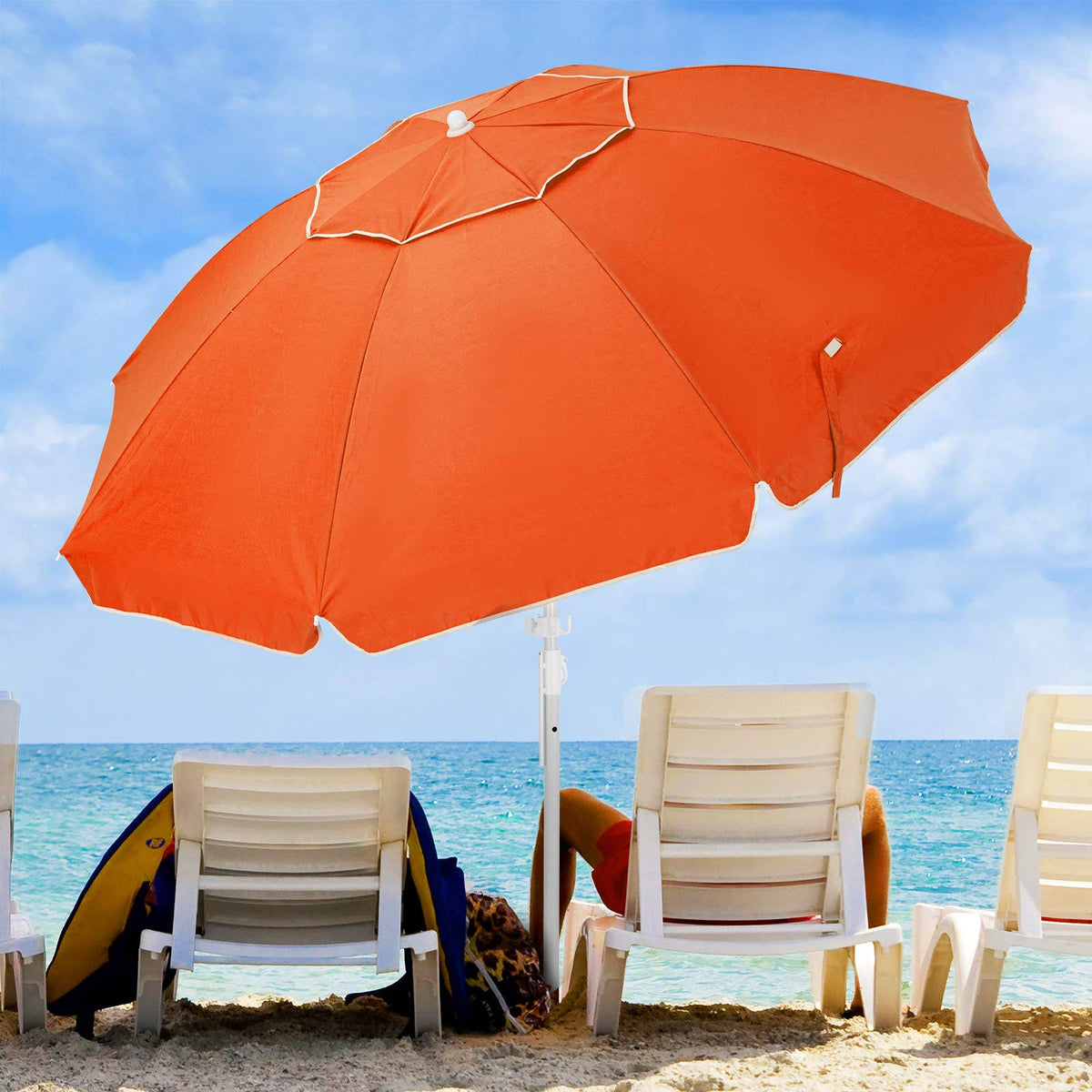 7.5ft Beach Umbrella with Sand Anchor and Carry Bag W162