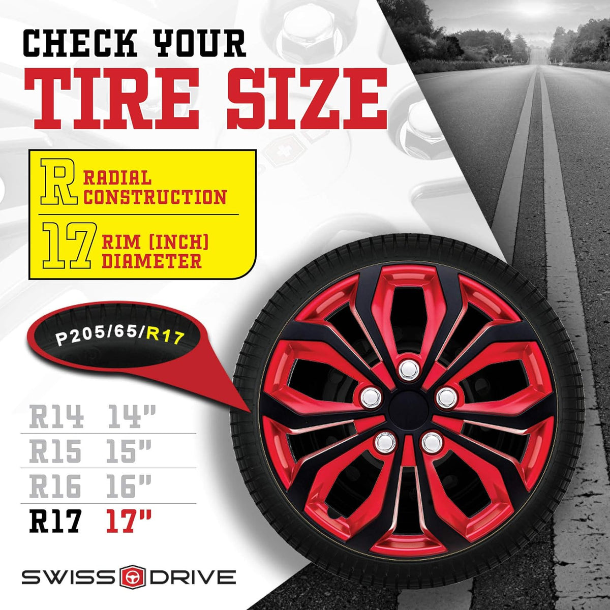 Set of 4 17 Wheel Cover Red and Black ABS E159