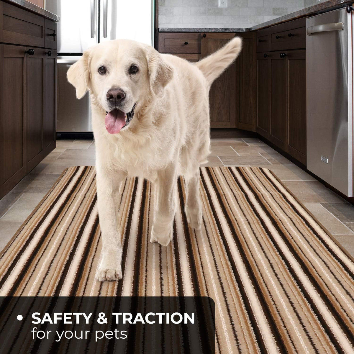 Skid-Resistant Carpet Runner Mocha Brown Stripe 6 Feet X 36 Inches T657011