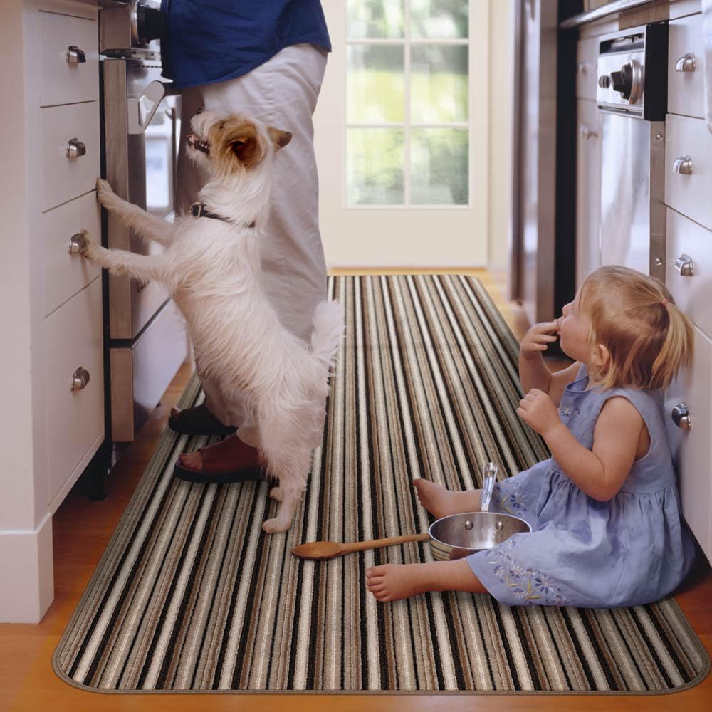 Skid-Resistant Carpet Runner Mocha Brown Stripe 6 Feet X 36 Inches T657011