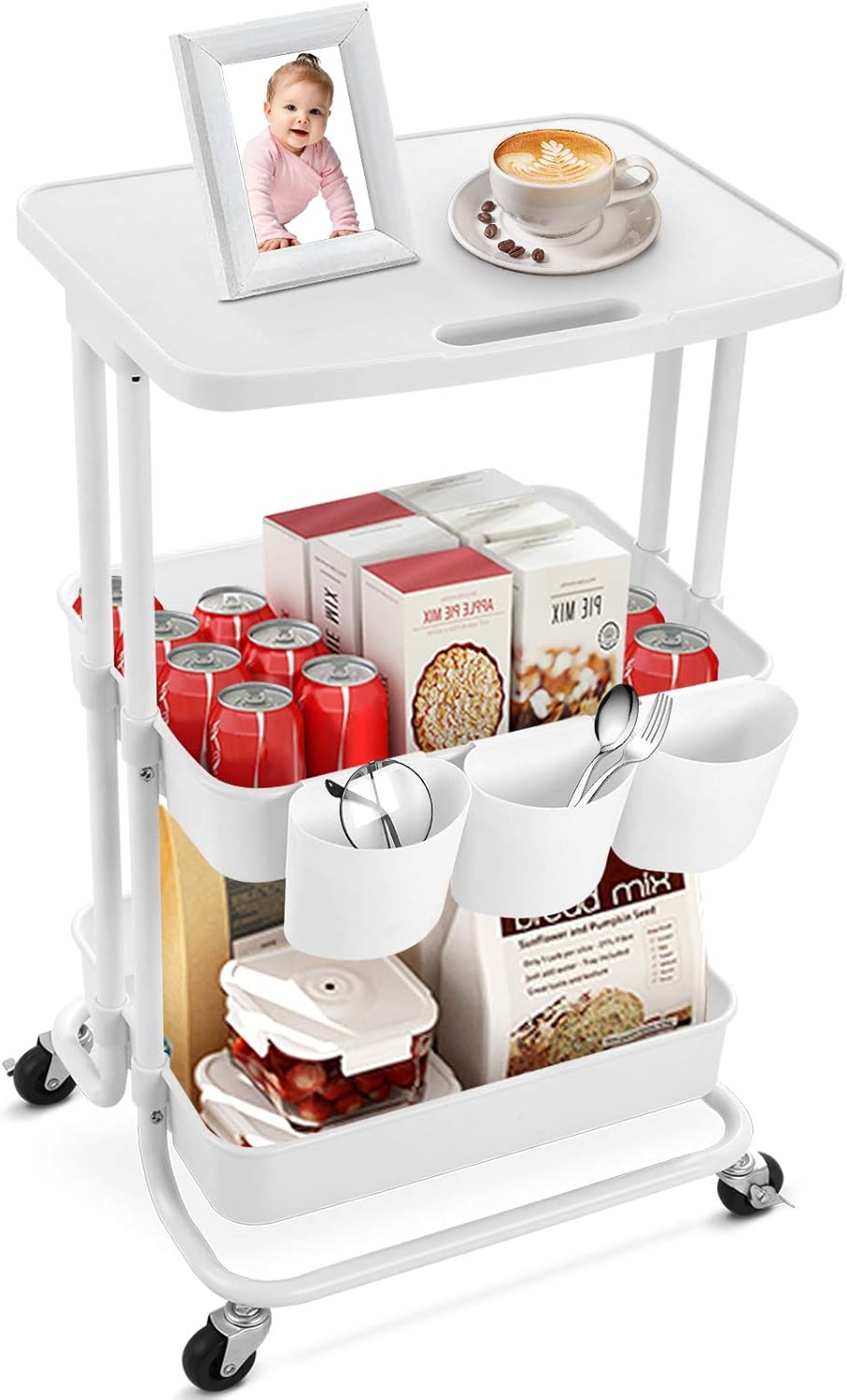 Foldable 3 Tier Metal Rolling Utility Cart X517