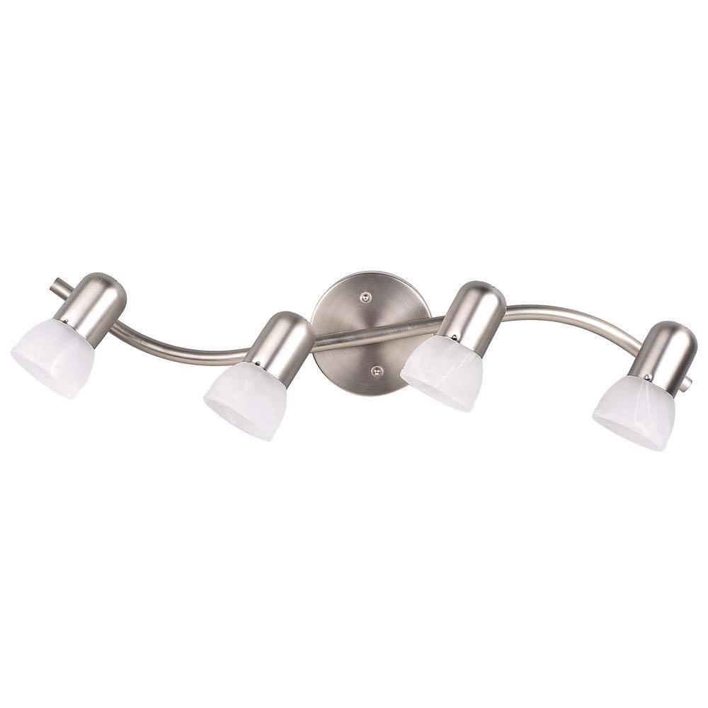 4-Light Brushed Pewter Track Lighting Fixture with Alabaster Glass Shades B568502