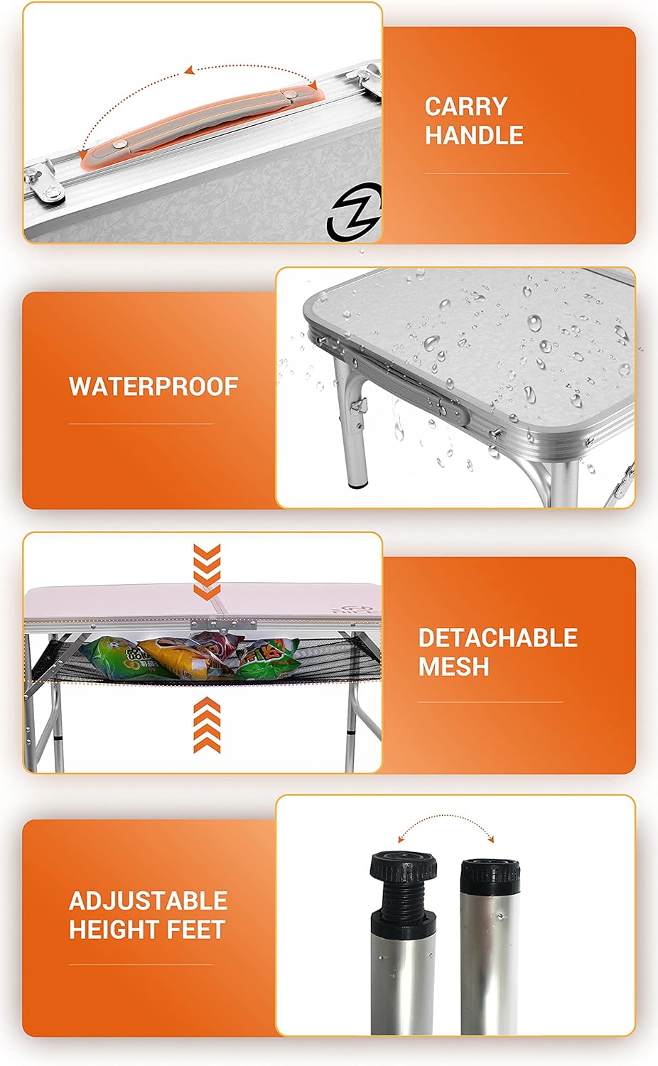 Folding Card Table Adjustable Height Portable Camping Table Lightweight Aluminum with Carry Handle Y182