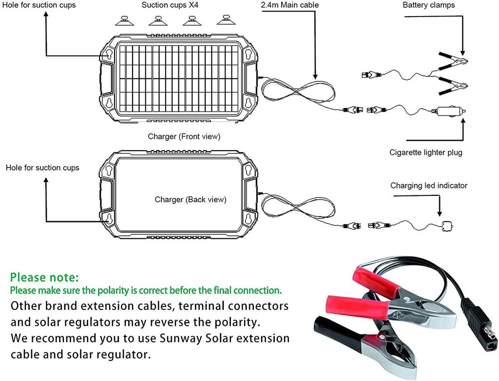 12V 8W Portable Waterproof Solar Car Battery Trickle Charger V6696