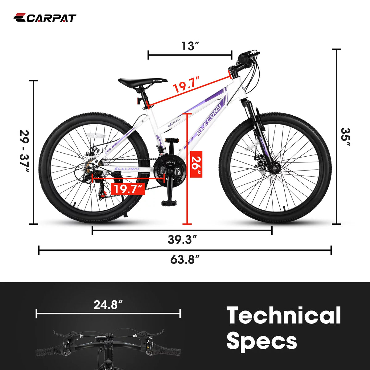24 inch Kids Mountain Bike with Disc Brakes & 21 Speed White I817019