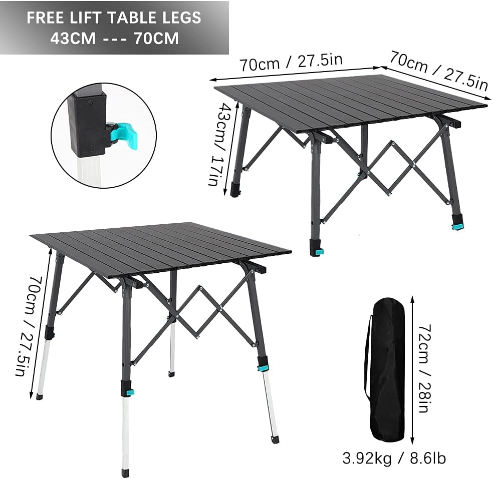 Portable Folding Camping Table with Aluminum Legs Adjustable Height E715542