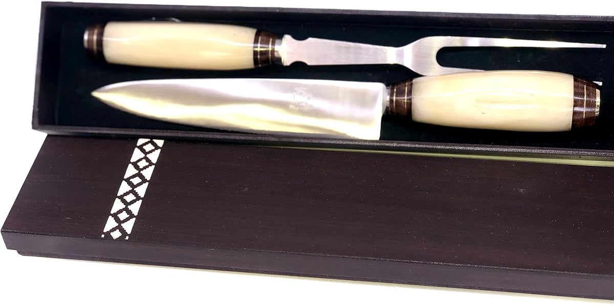 Handmade Bone Handle Carving Set with Wooden Box V8030