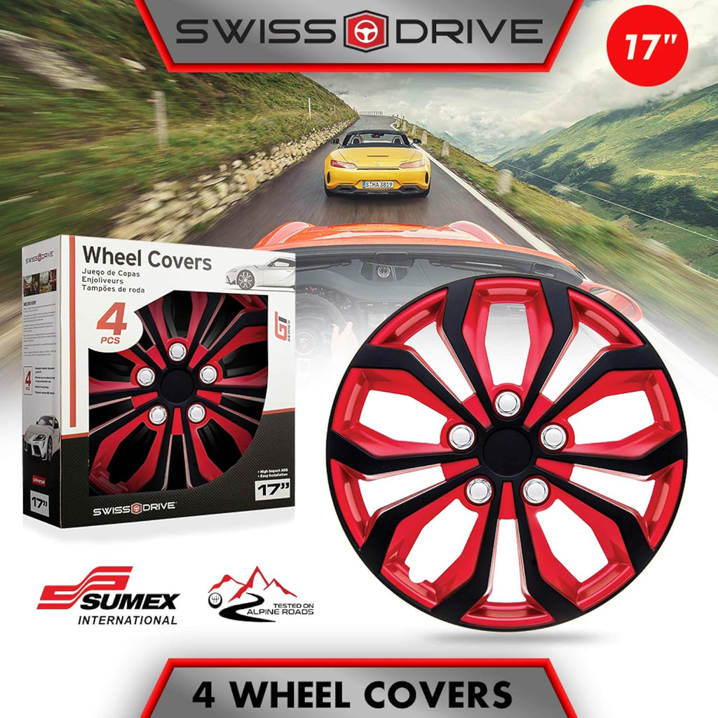 Set of 4 17 Wheel Cover Red and Black ABS E159