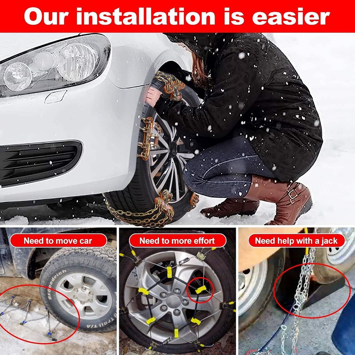 Snow Chains 6PCS Adjustable Tire Width 6.5-8.8in C38909