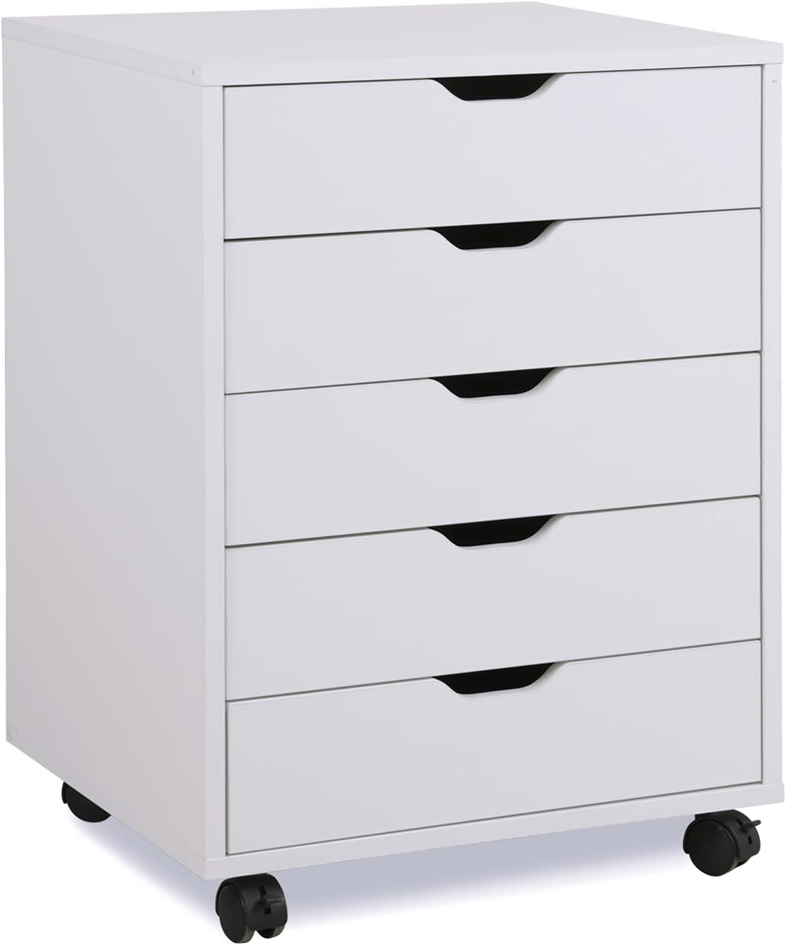 White 5 Drawer Wood Storage Cabinet with Wheels Q449336