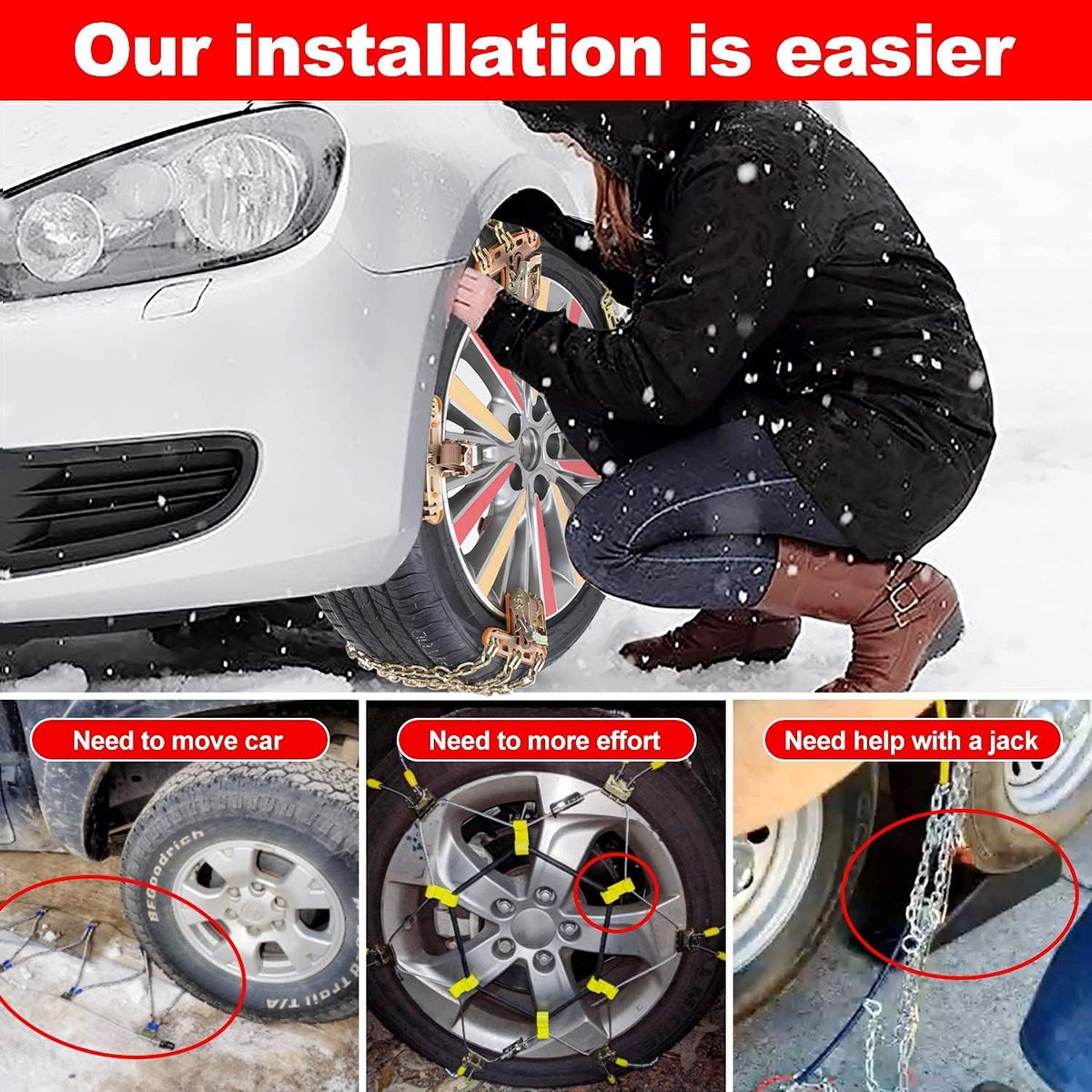 Snow Chains 6PCS Adjustable Tire Width 6.5-8.8in C38909