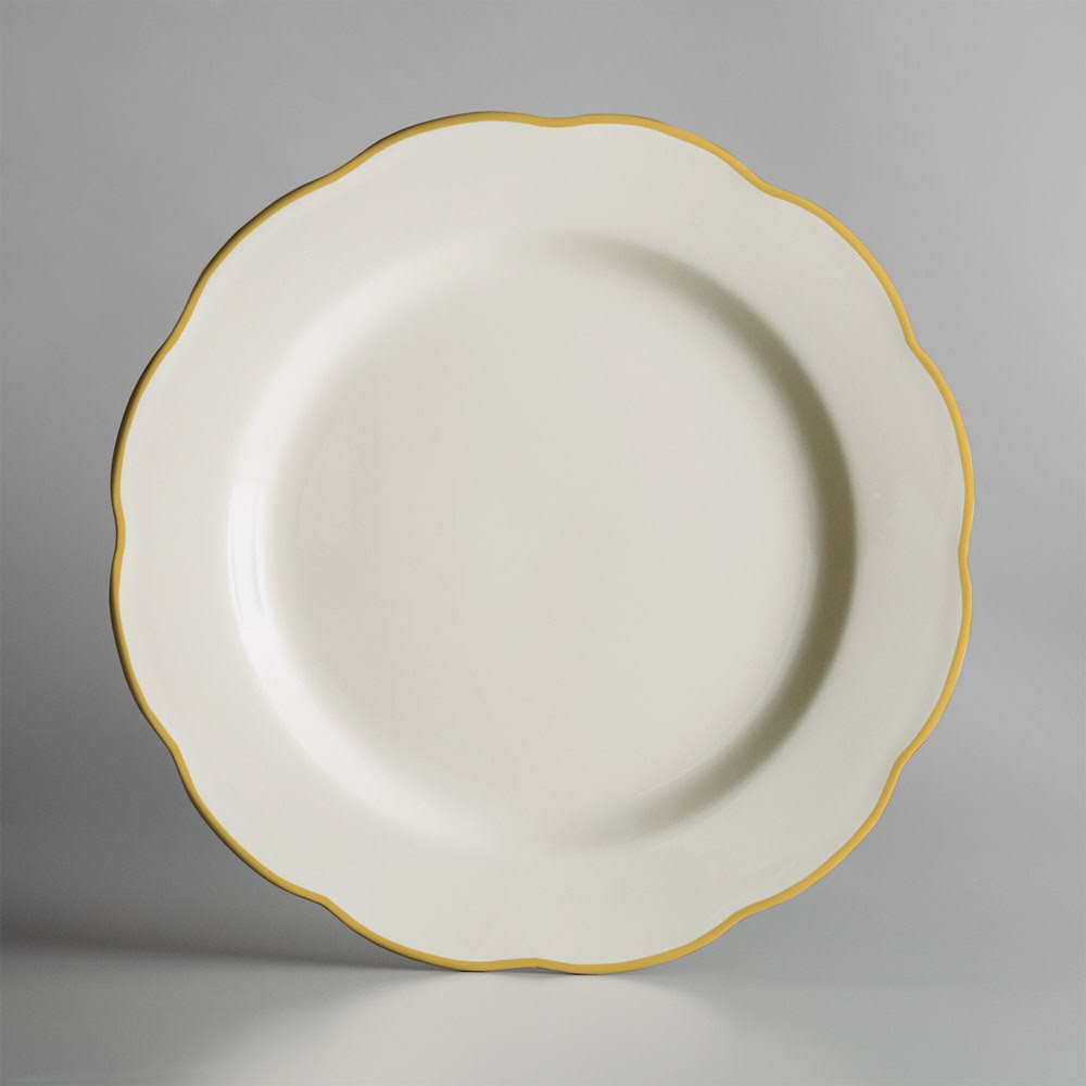 Ivory Scalloped Edge China Plate with Gold Band - 12/Case E77184
